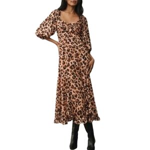Anthropologie Hutch Printed Twist-Front Puff-Sleeve Ruffle-Hem Dress Medium